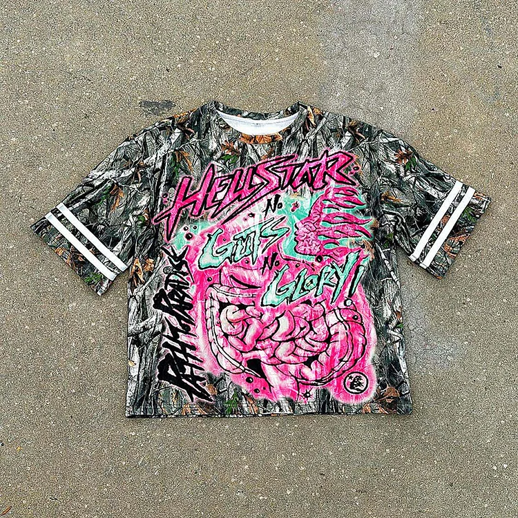 Vintage The Future Pink Camo Graphic Short Sleeve T-Shirt