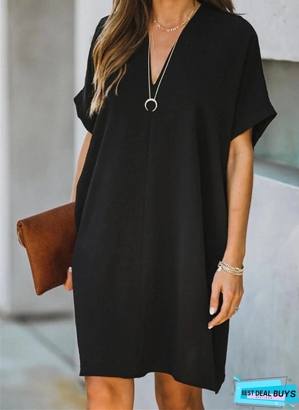 Loose Butterfly Hollow Solid Color Dress