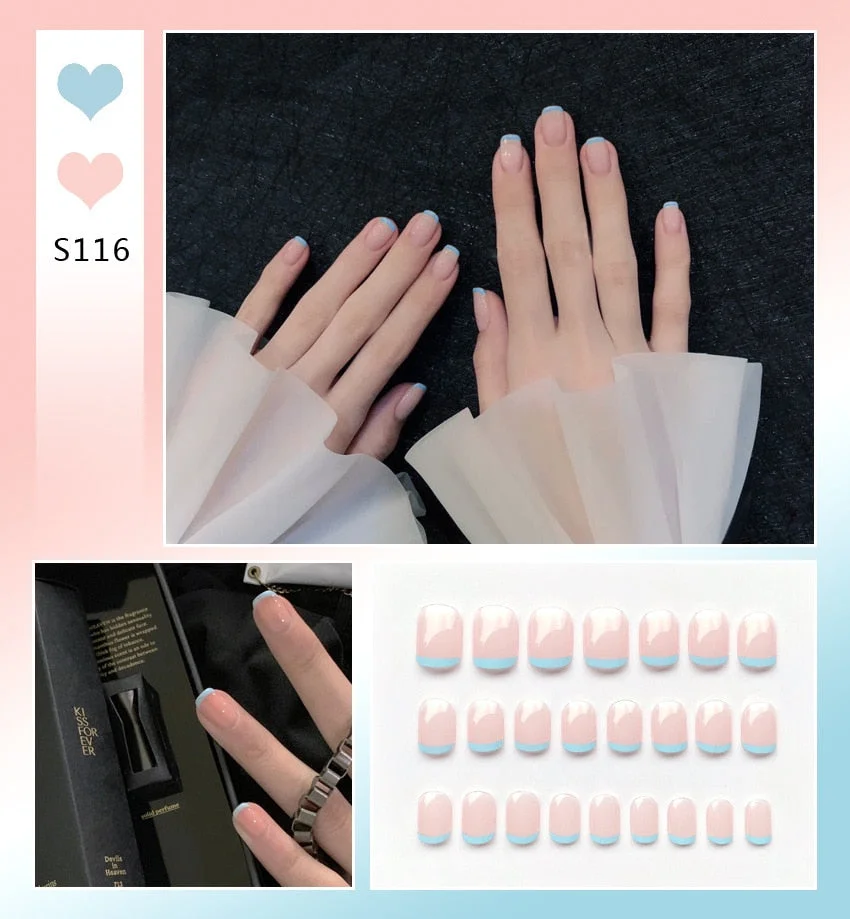Simple French Short Style Designs Natural False Nails Suitable Girls Daily Wearing Full Cover Finished Detachable Nail tips glue