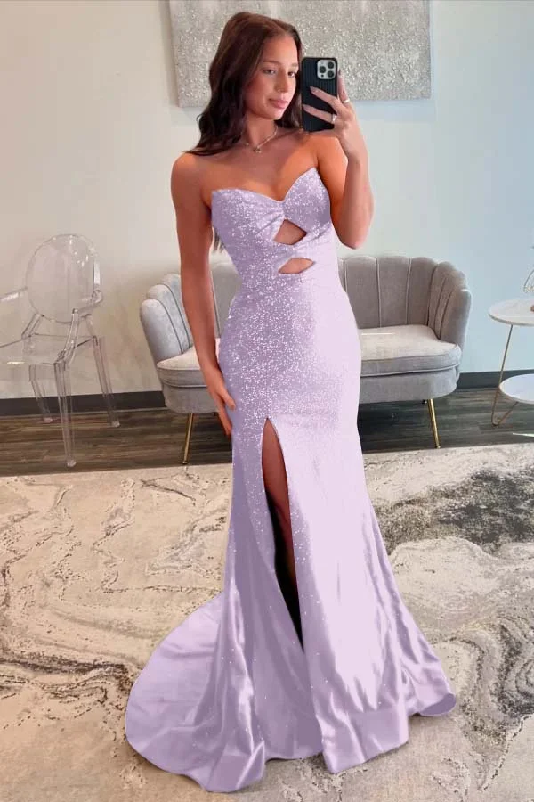 Chic Strapless Feather Prom Dress With Front Split,DS4611