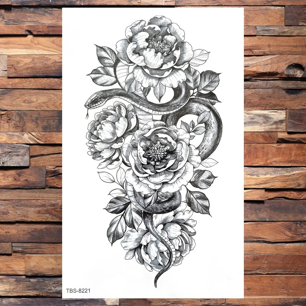 Sdrawing Fake Temporary Tattoo For Men Women Tiger Daisy Flower Tattoos Sticker Unique Wolf Snake Rose Floral Tatoos Body Art Arm