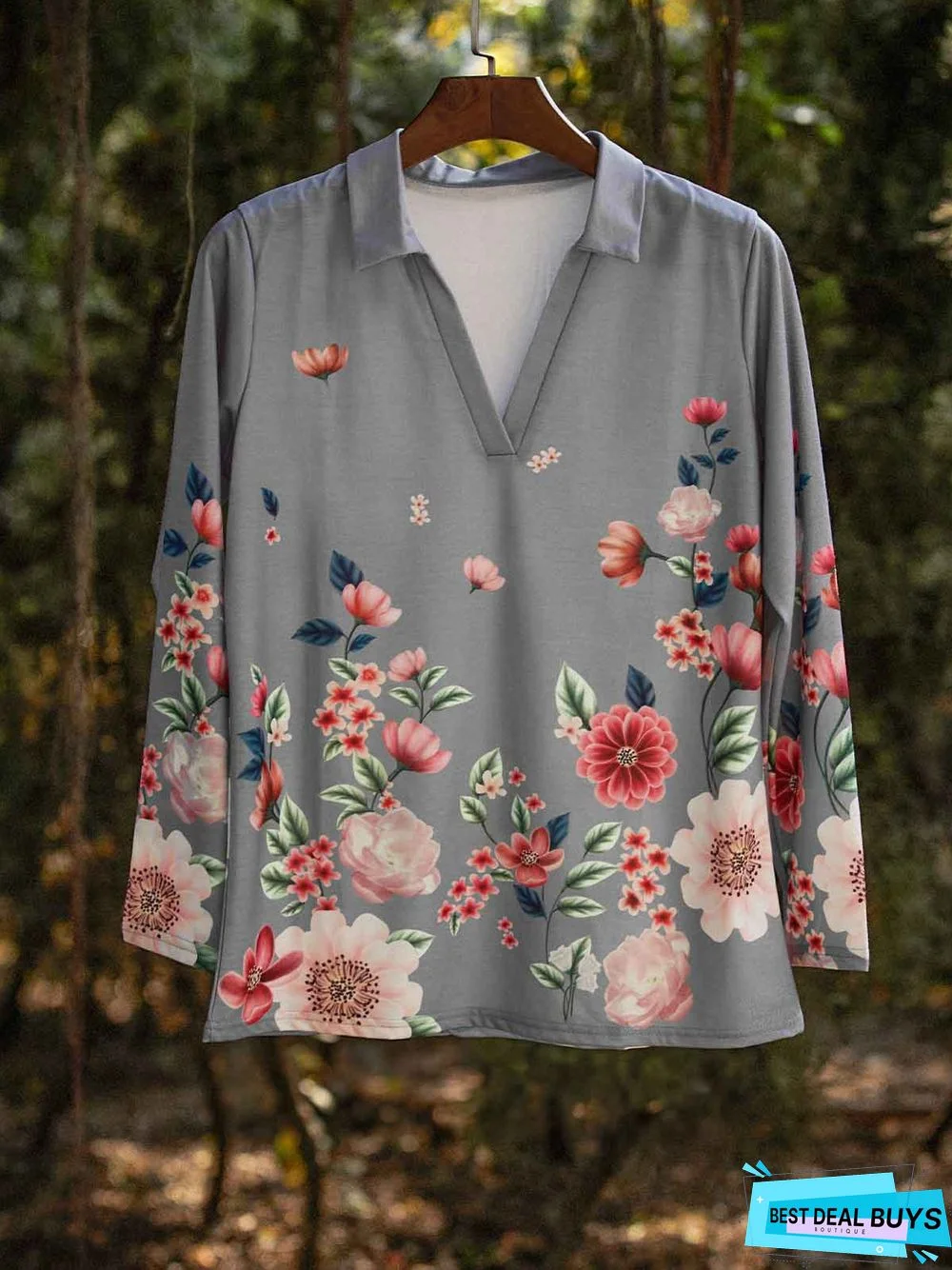 Froral Simple Cotton Casual V Neck shirt & Top