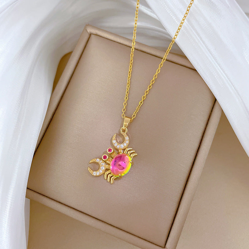 Colorful Crab Personality Full Diamond Gorgeous Full Diamond Necklace Female Versatile Clavicle Chain Titanium Steel