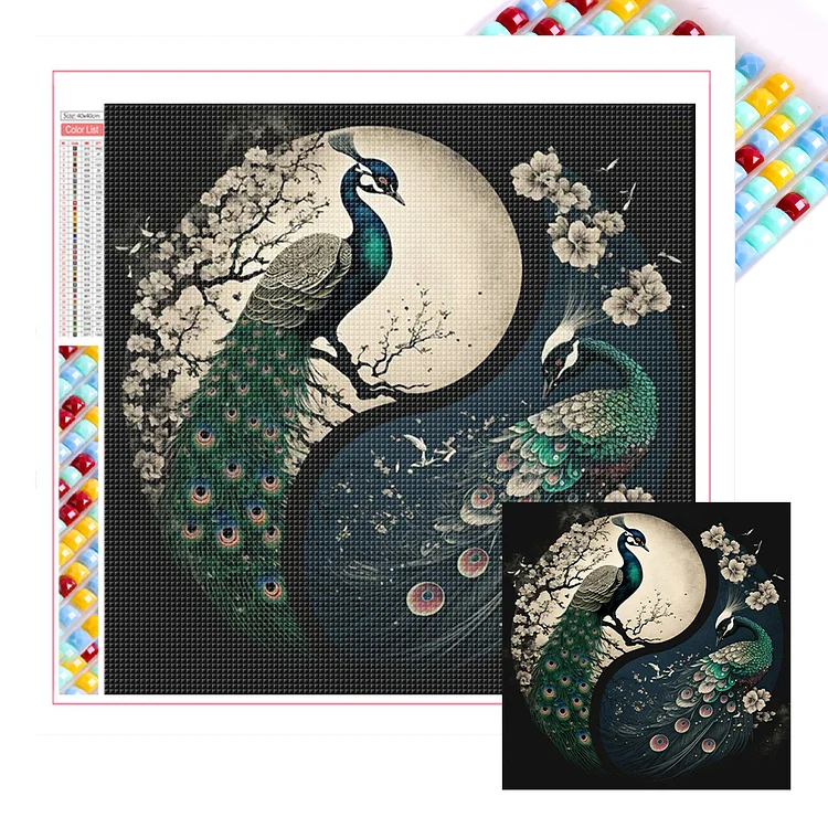 Full Square Diamond Painting - Yin Yang Peacock 35*35CM