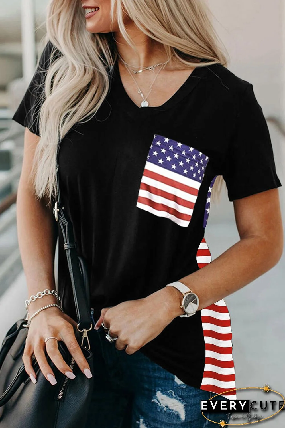 USA Flag Print T-shirt