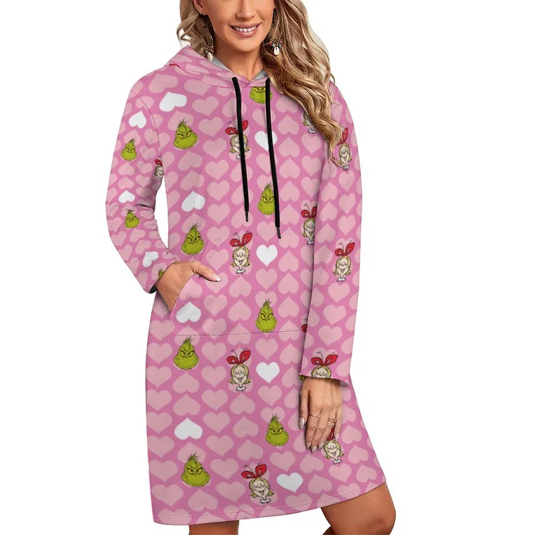 The Grinch Cindy Lou Pink Heart Women's Pullover Hooded Kangaroo