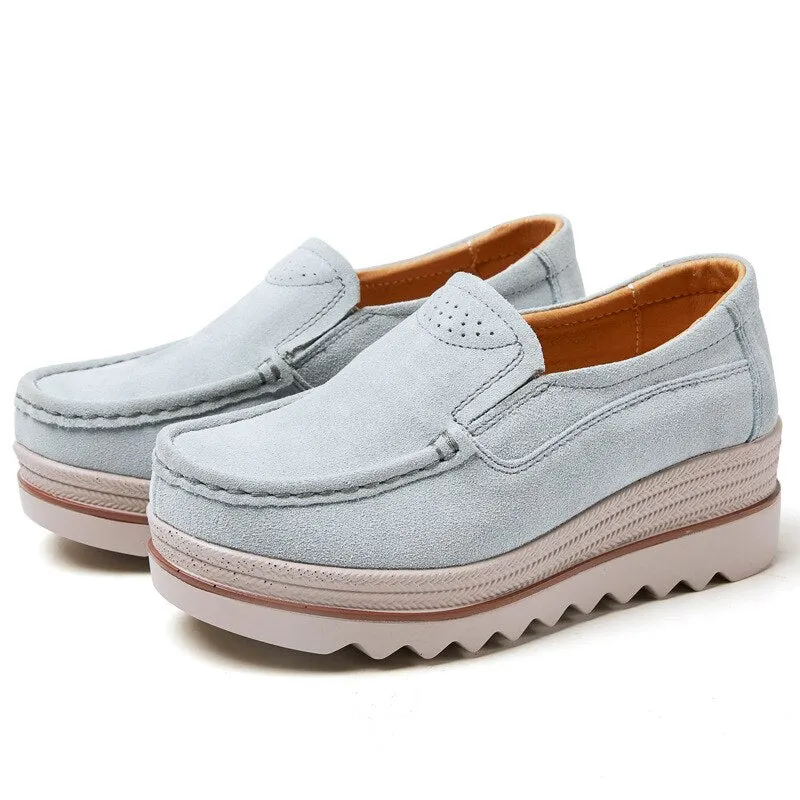 Women Spring Flats Shoes Platform Slip On Flats Heels Sneakers 2021 Womens Suede Leather Ladies Loafers Moccasins Casual Shoes