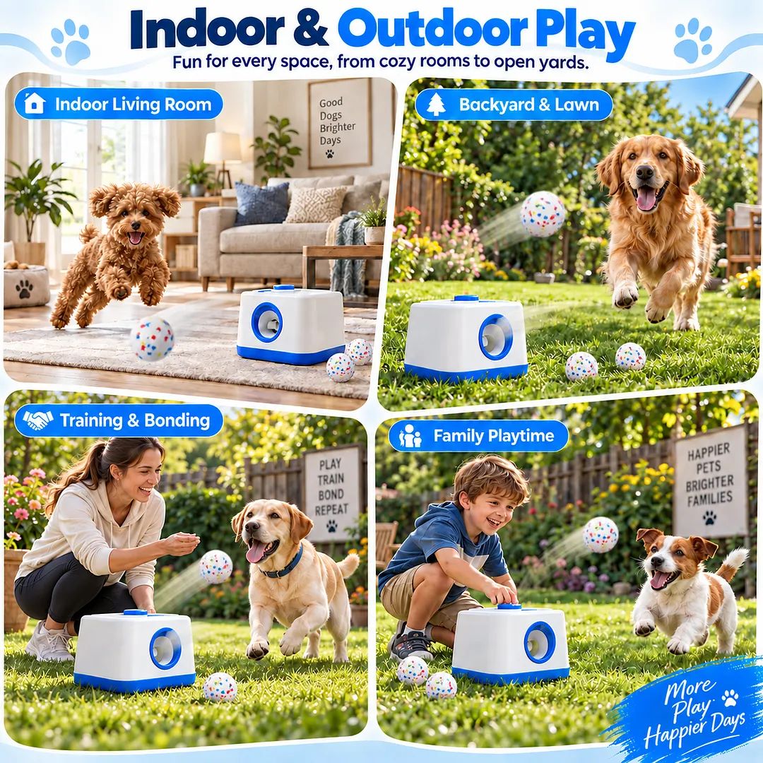 BEBANG Automatic Dog Ball Launcher, 2-in-1 Auto & Manual Modes, Rechargeable Fetch Machine, 20/30/40ft Adjustable Distances & Random Mode, 58mm Etpu Balls for Indoor Outdoor Play