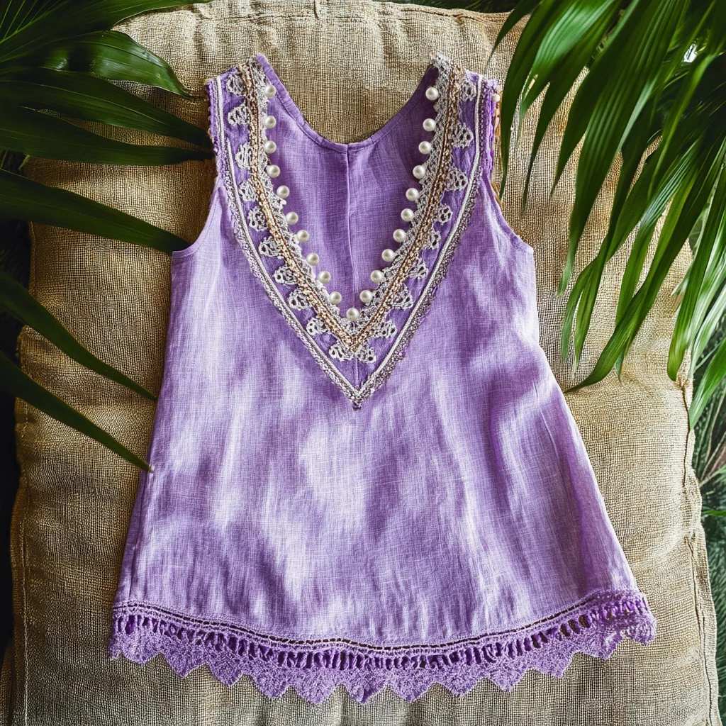  Lavender Embellished Lace Trim Tank Top - Perfect for Summer Outings