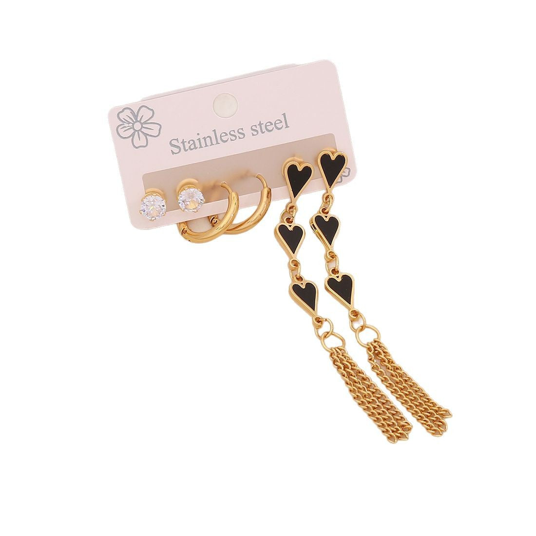 Niche Long Love Titanium Steel Earrings Set Six-Leaf Flower Earrings Stainless Steel E605