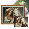 (US Only)Full Embroidery Eco-cotton Thread 11CT Printed Girl Horse Cross Stitch 74x61cm