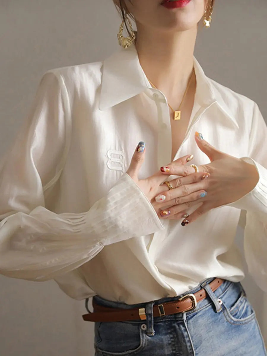 Embroidered Long Sleeve White Blouse