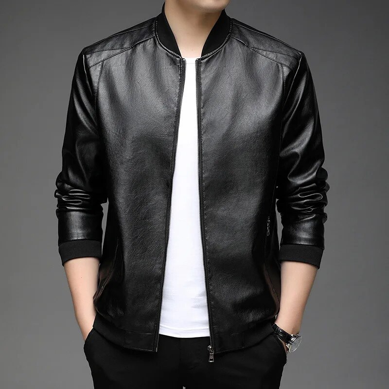 Top Grade New Brand Designer Casual Fashion Classic Faux Pu Fashion Leather Jacket Motorcycle Men Coats Mens Clothing 2025