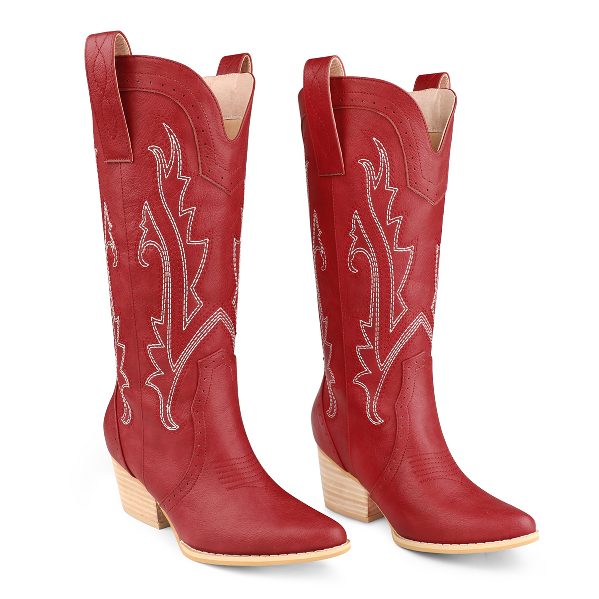 2" Women's Pointed Toe Embroidered Cowboy Boots Vintage Style Western Cowgirl Boots-MERUMOTE