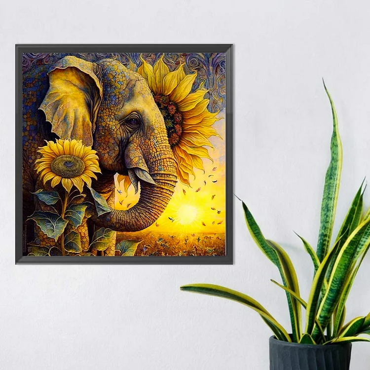 Diamond Painting - Full Round / Square - Elephant & Sunflowers A