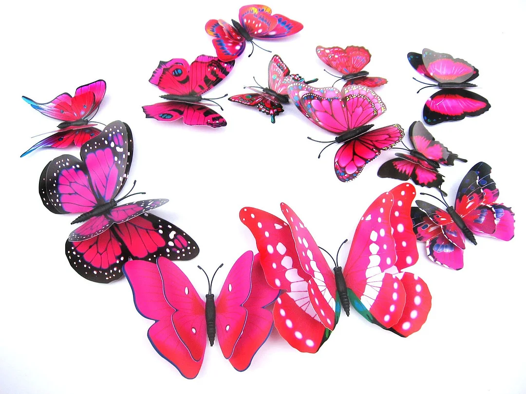 New style 12Pcs Double layer 3D Butterfly Wall Sticker on the wall Home Decor Butterflies for decoration Magnet Fridge stickers