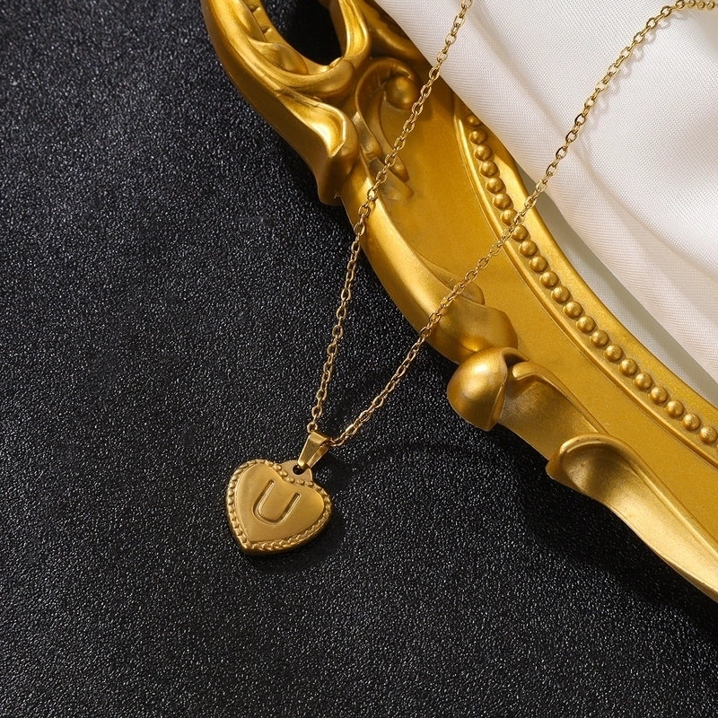 Vintage Style Minimalist Heart Shape Stainless Steel 18K Gold Plated Pendant Necklace