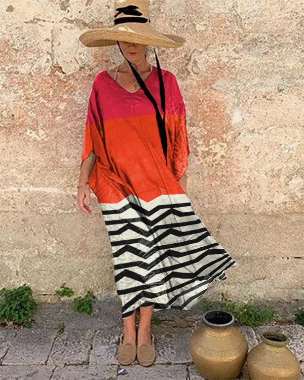 Resort Abstract Print Loose Midi Dress