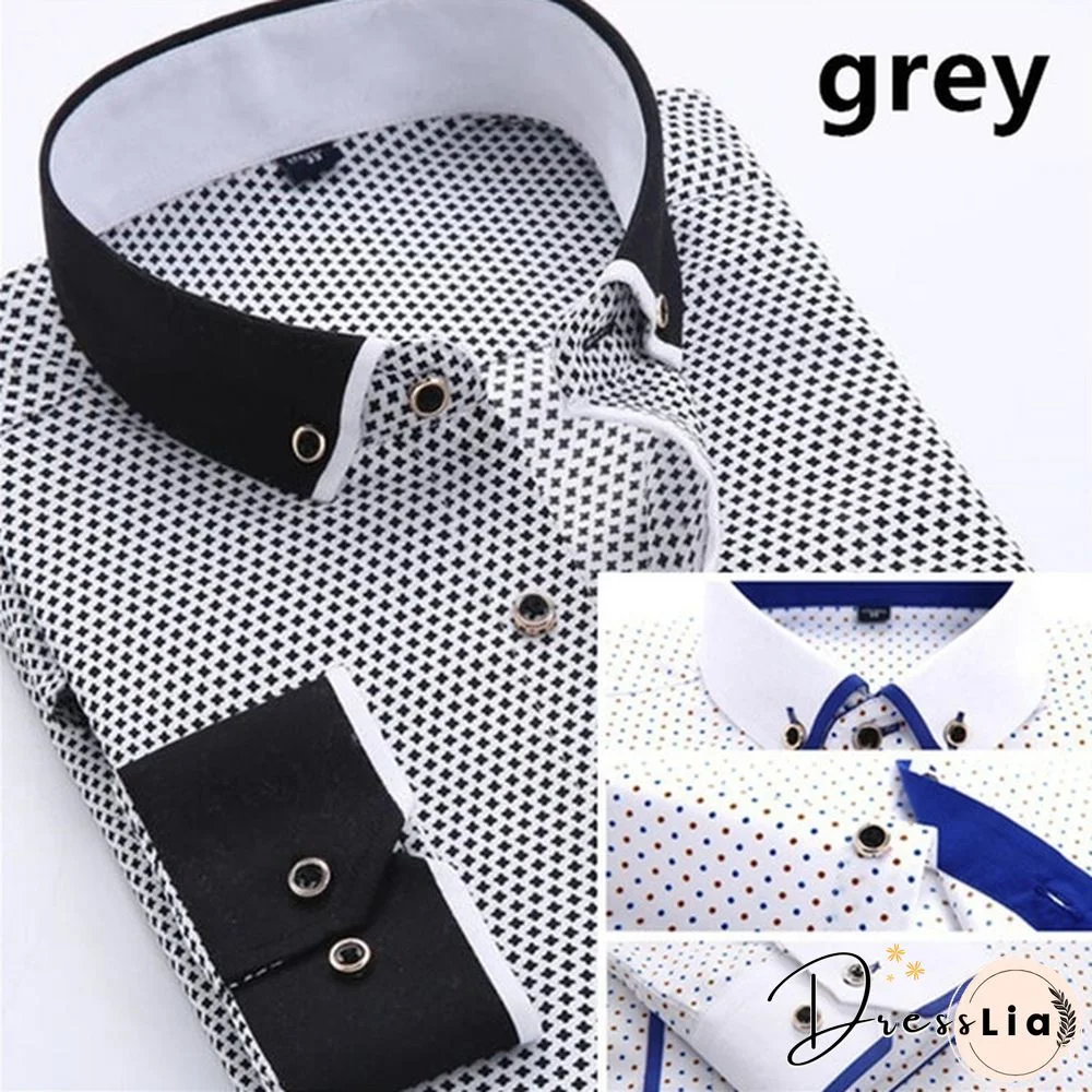 Men Fashion Long Sleeve Shirts Cotton Business Turn-down Collar Shirts Plus Size S-4XL