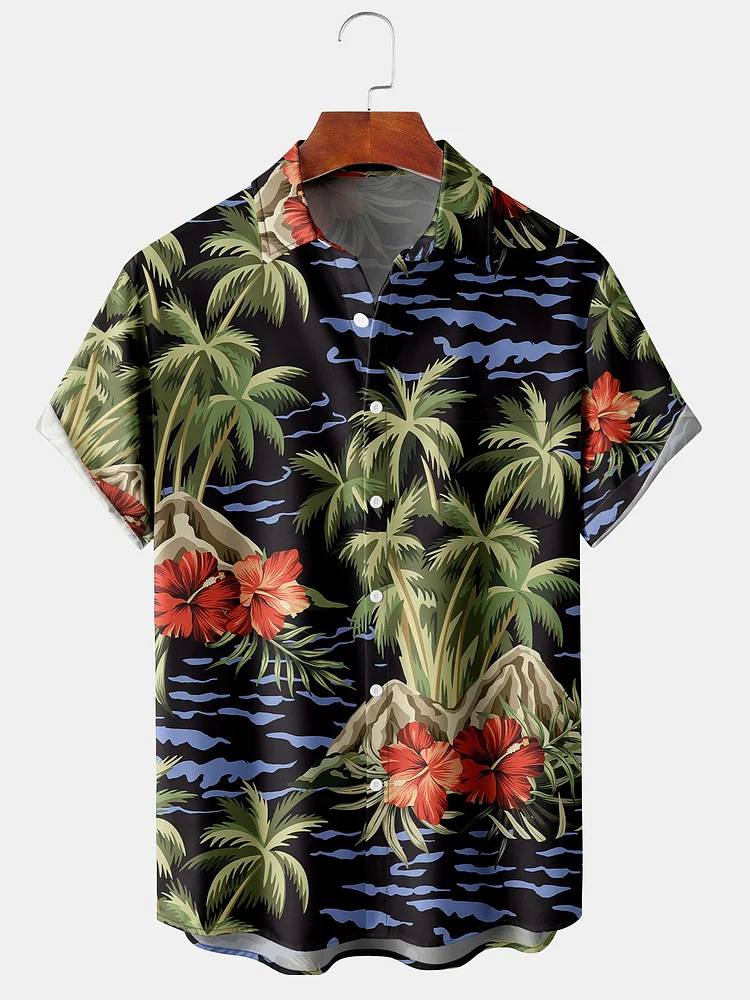 Men's Coconut Tree Print Casual Breathable Hawaiian Short Sleeve Shirt