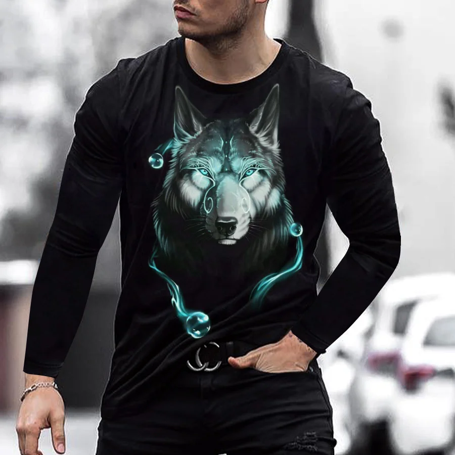 Dark Wolf Long Sleeve Round Neck T-shirt