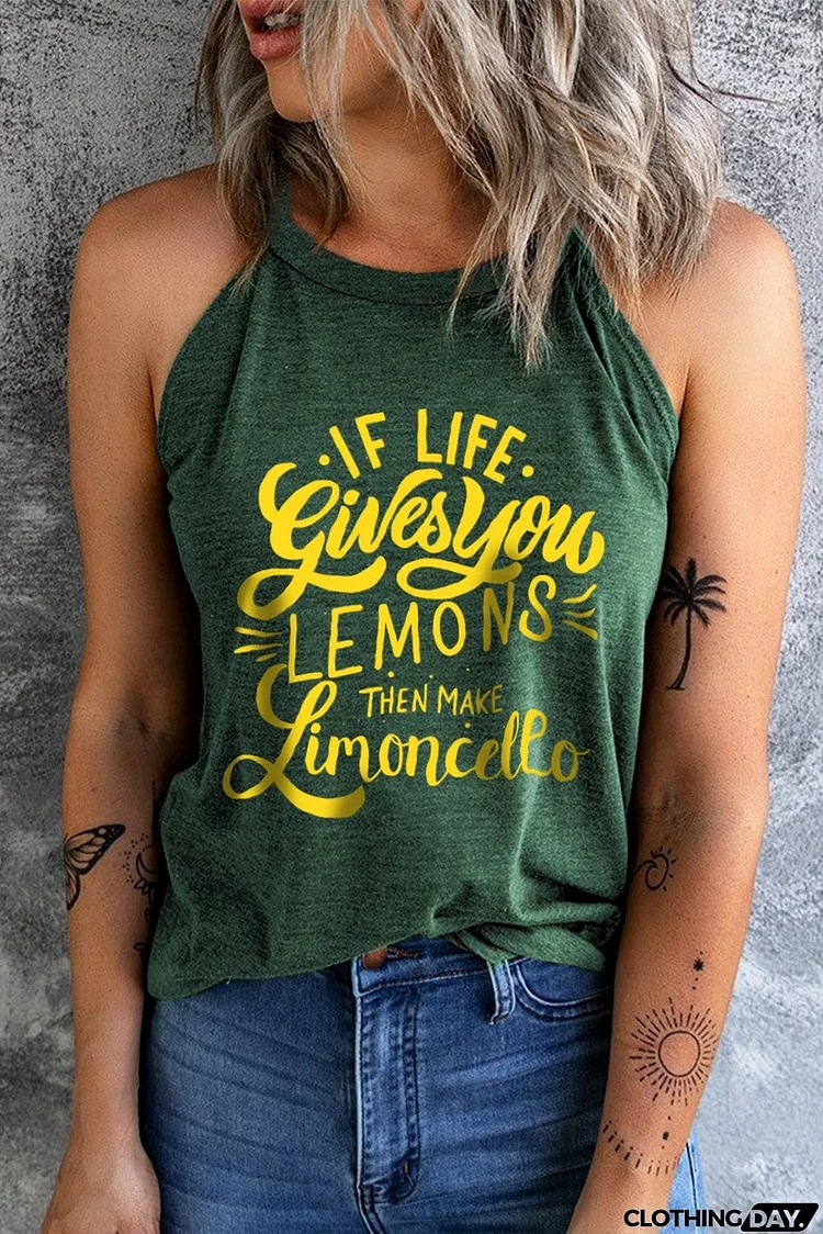 Slogan Graphic Round Neck Tank