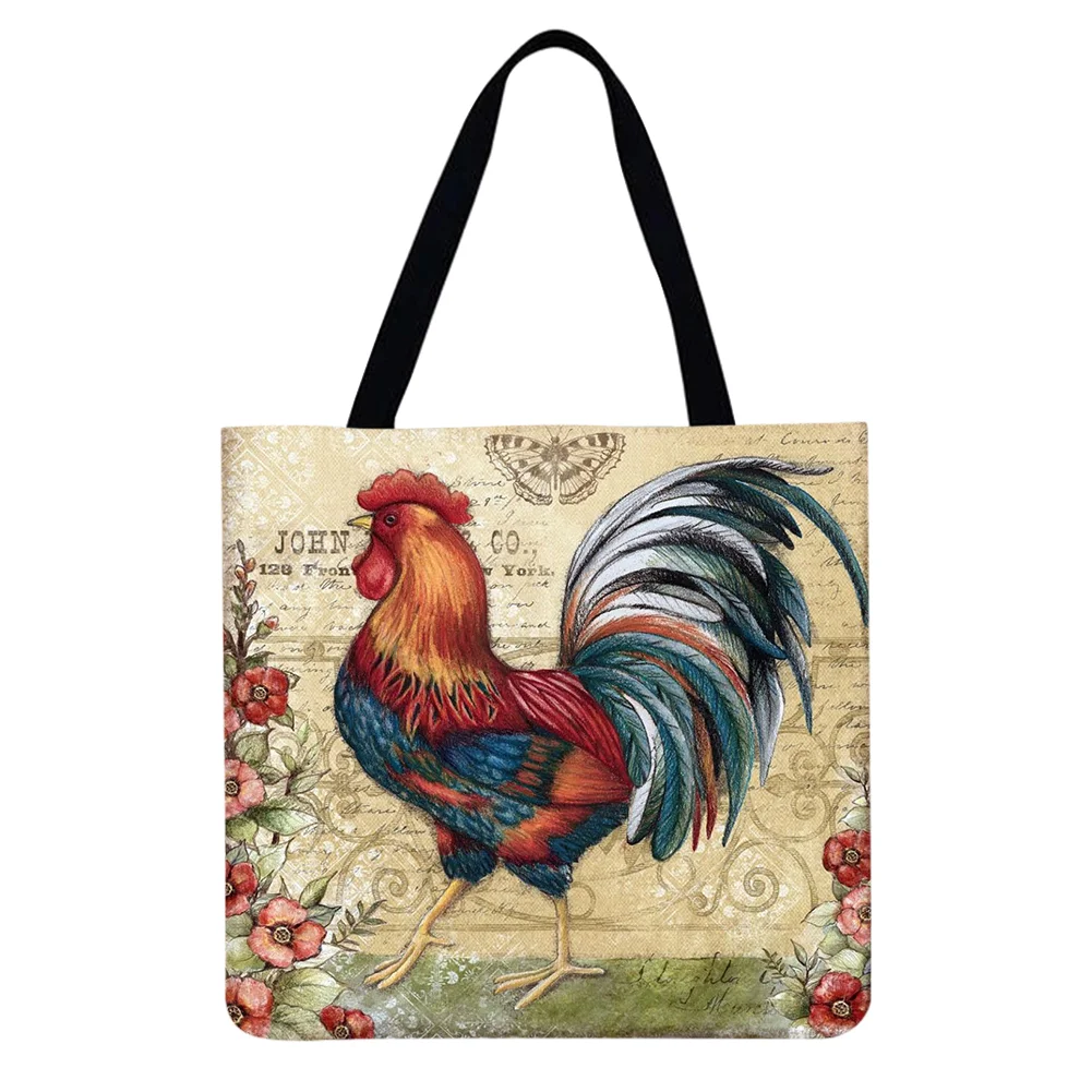 Linen tote bag-Chickens