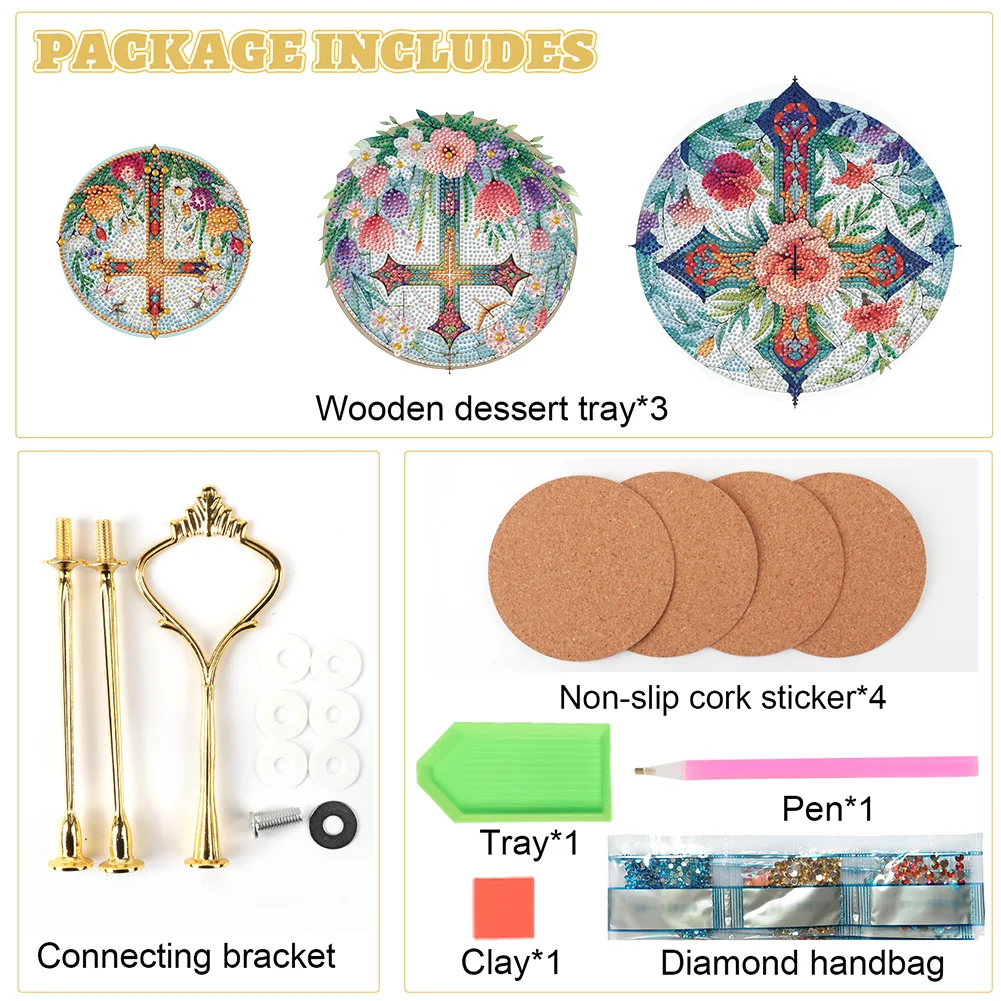 3 Tier Cross Round Diamond Painting Tray Food Plate for Adults Beginners