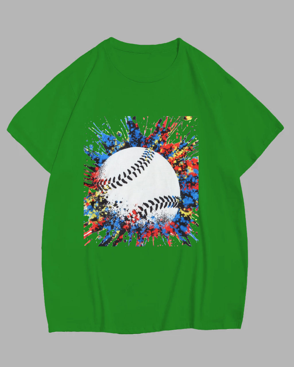 Big Guy's Color-Splash Baseball Print Short Sleeve T-Shirt