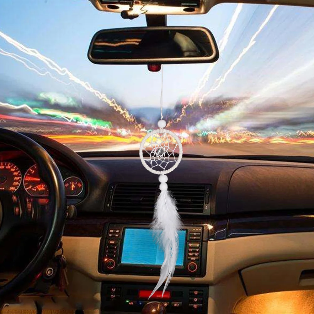 Dream Catcher Car Mini Pure White Feather Wind Chimes Wall Hanging Decor