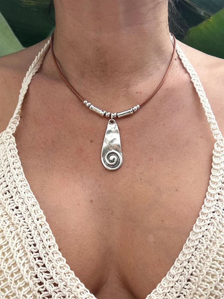 Alloy Water Drop Spiral Design Pendant Collarbone Chain Necklace