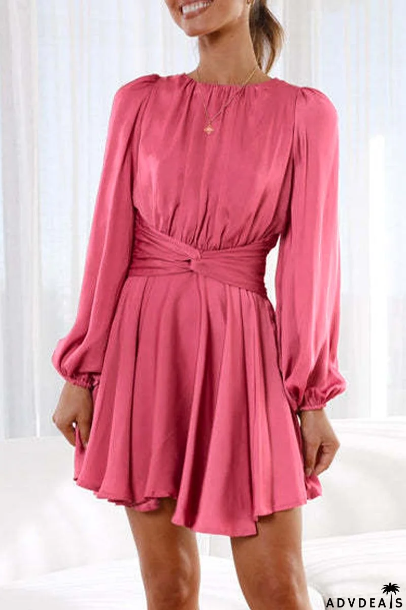 Sexy Solid Bandage Fold O Neck A Line Dresses