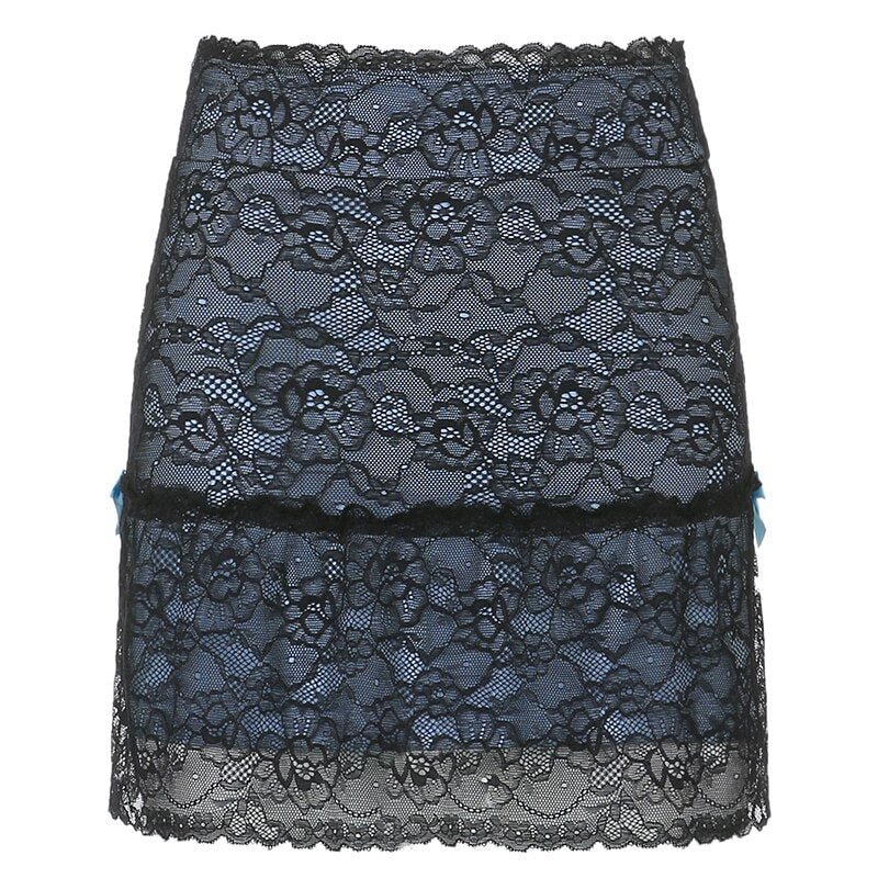 Sweetown Patchwork Lace Gothic New Skirt Woman Punk Style Dark Academia Aesthetic Vintage 90s Streetwear Goth Mini Skirts