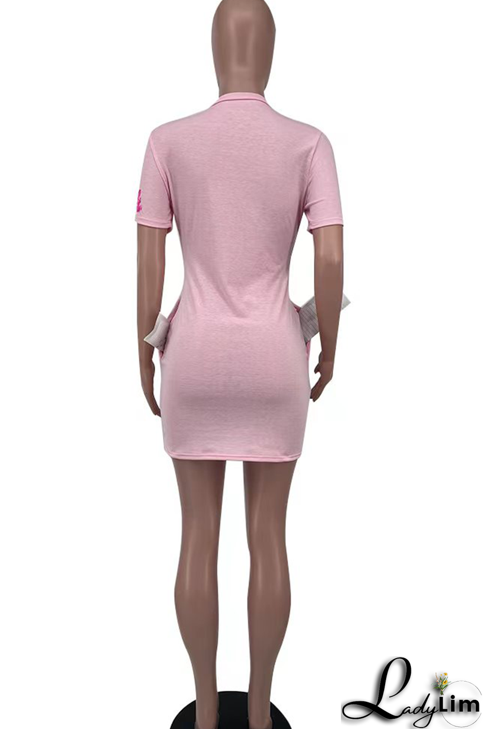 Pink Fashion Patchwork Sequins O Neck Pencil Skirt Dresses