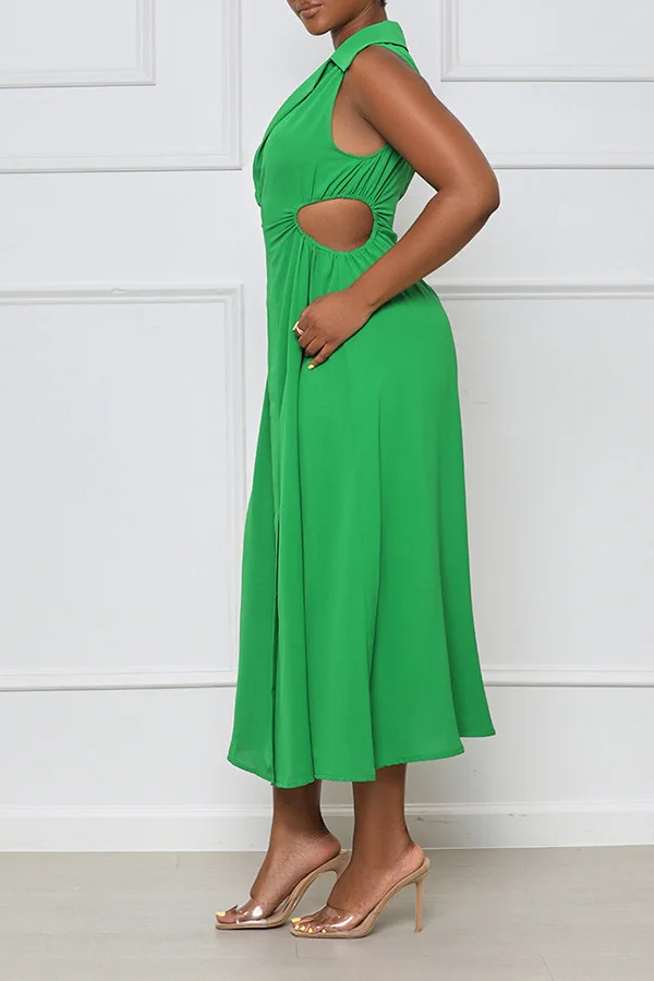 Lapel Cutout Fork-opening Dress