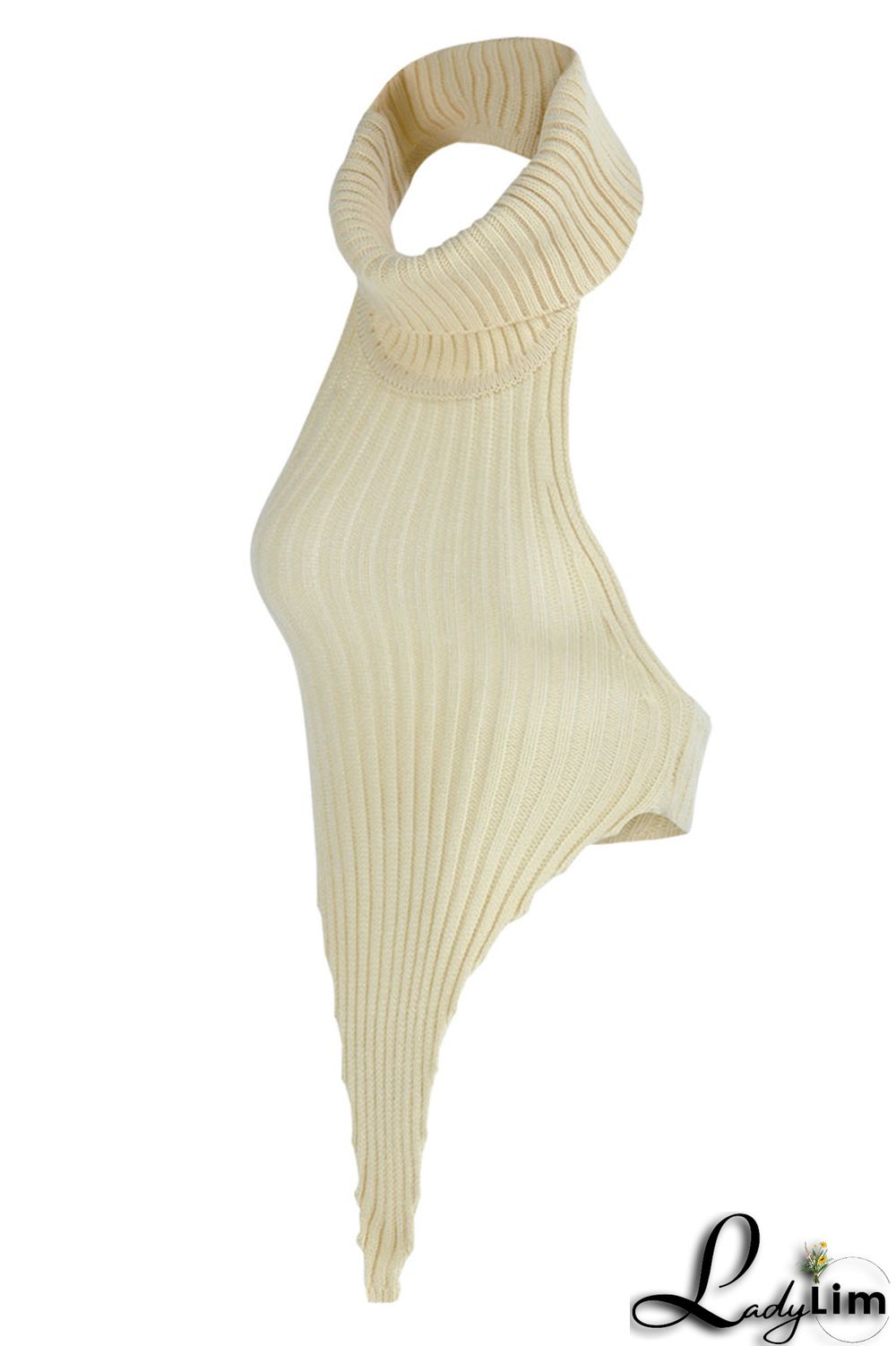 Apricot Sexy Solid Patchwork Backless Asymmetrical Turtleneck Tops