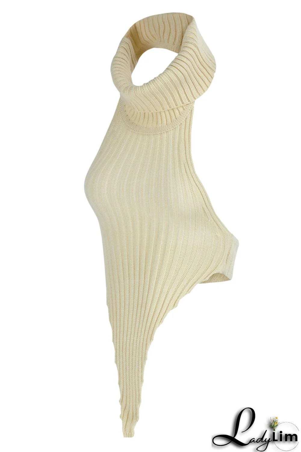 Apricot Sexy Solid Patchwork Backless Asymmetrical Turtleneck Tops