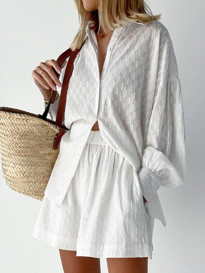 Loose Casual Puff Sleeve Suit