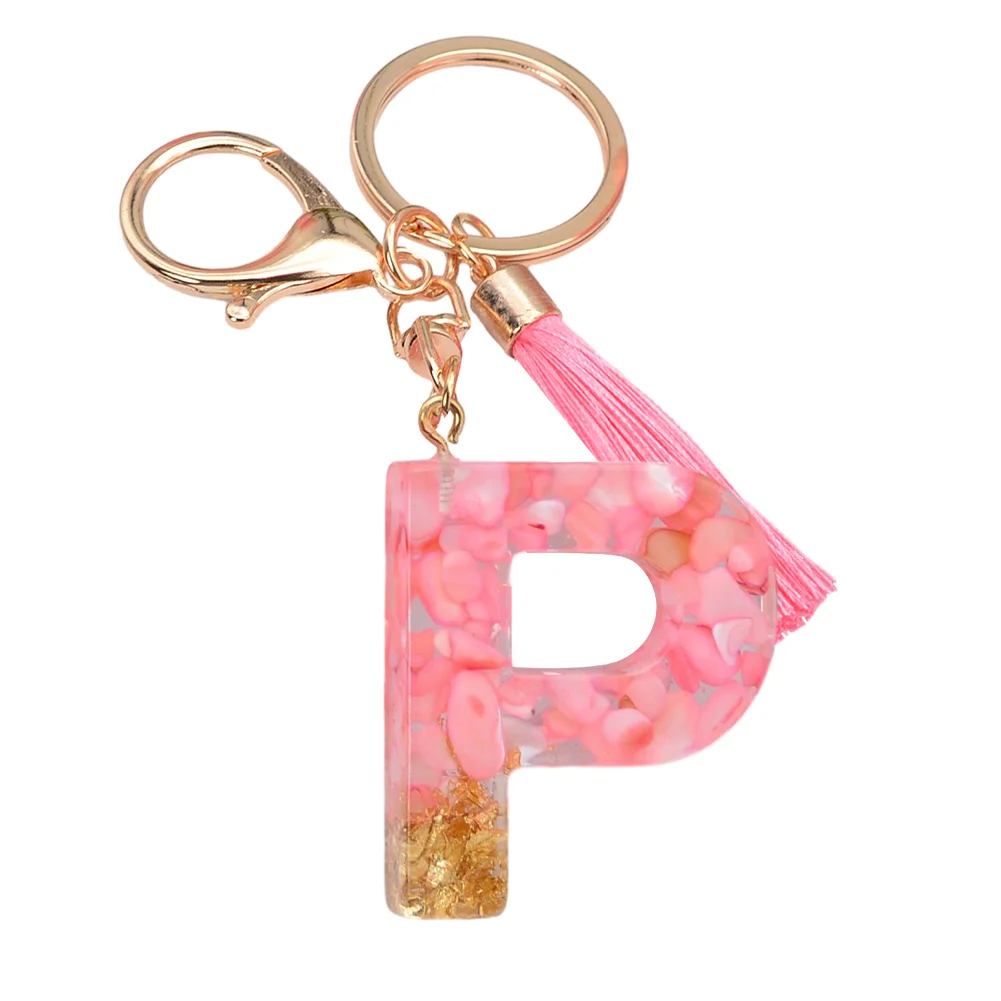 Resin Initial Key Ring with Tassel Alphabet Keyring for Car Keys Wallet Handbags