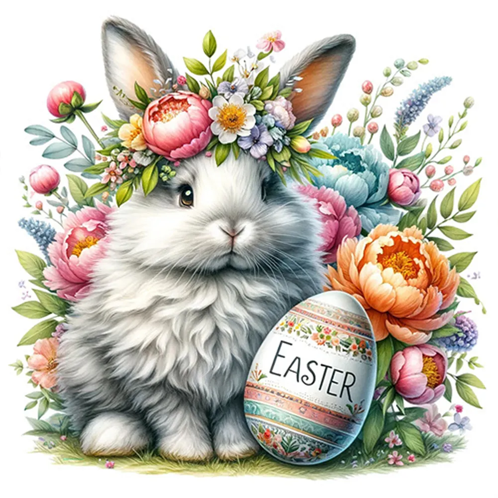 Diamond Painting - Full Square Drill - Easter Rabbit Flower(Canvas|45*45cm)