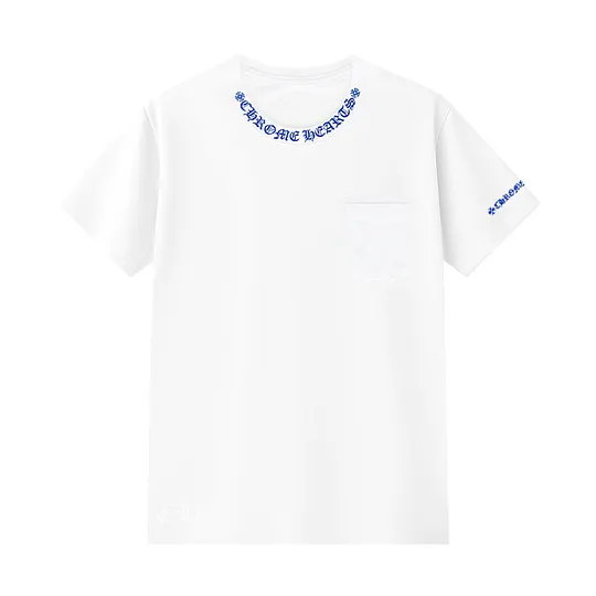 クロムハーツ ネックロゴTシャツ 白×ブルー L CHROME HEARTS Chrome Hearts Tシャツ黒&白 H0165