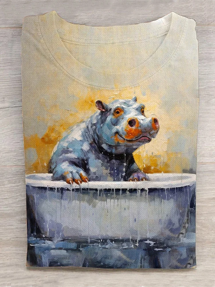 Hippopotamus In Bathtub Casual T-Shirt