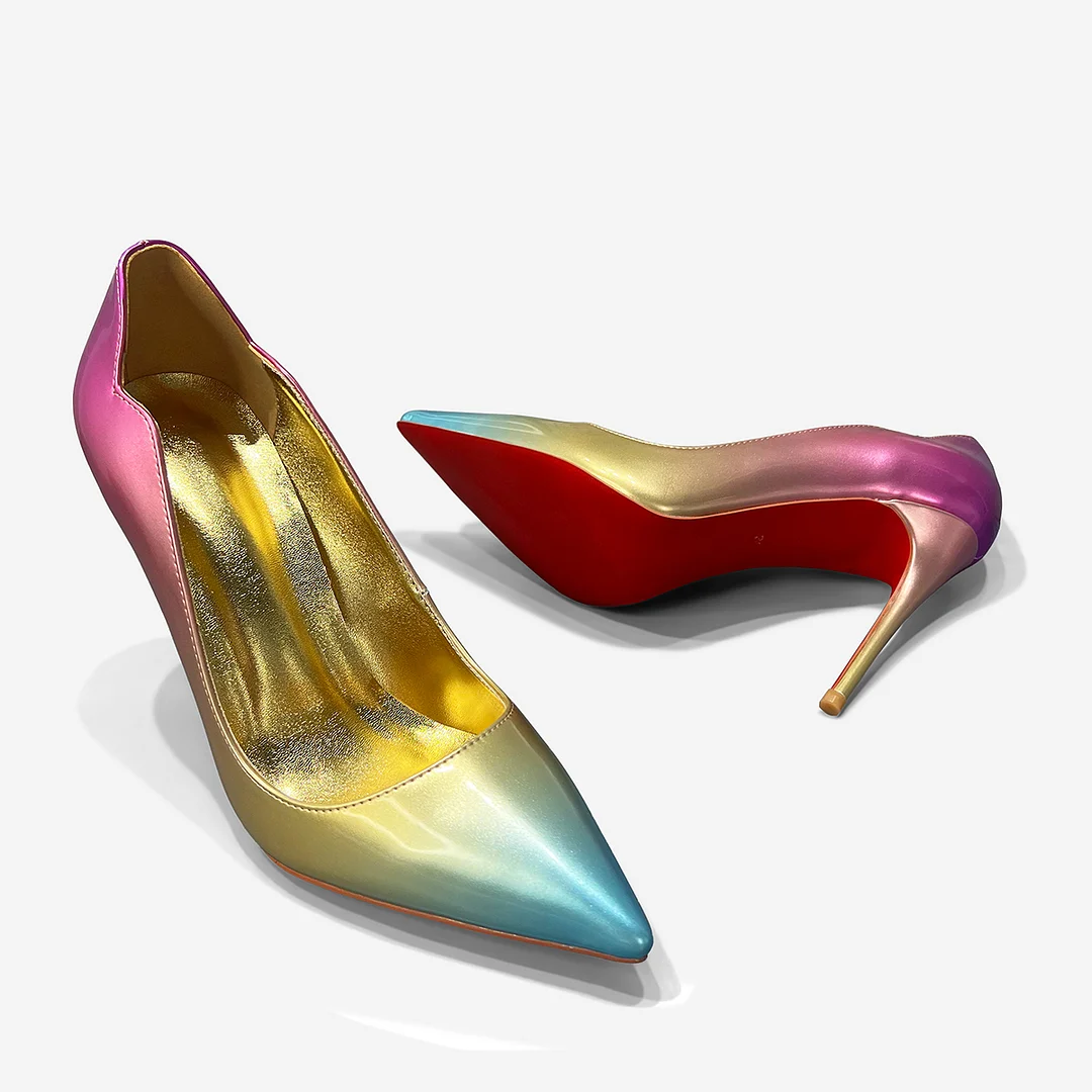 100mm/120mm Women's Stiletto Pointed Toe Gradient Sparkling Shoes Red Bottom High Heel-MERUMOTE