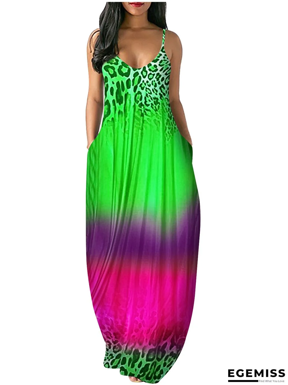 Casual Printed Dress Gradient Suspender Skirt Loose Skirt | EGEMISS