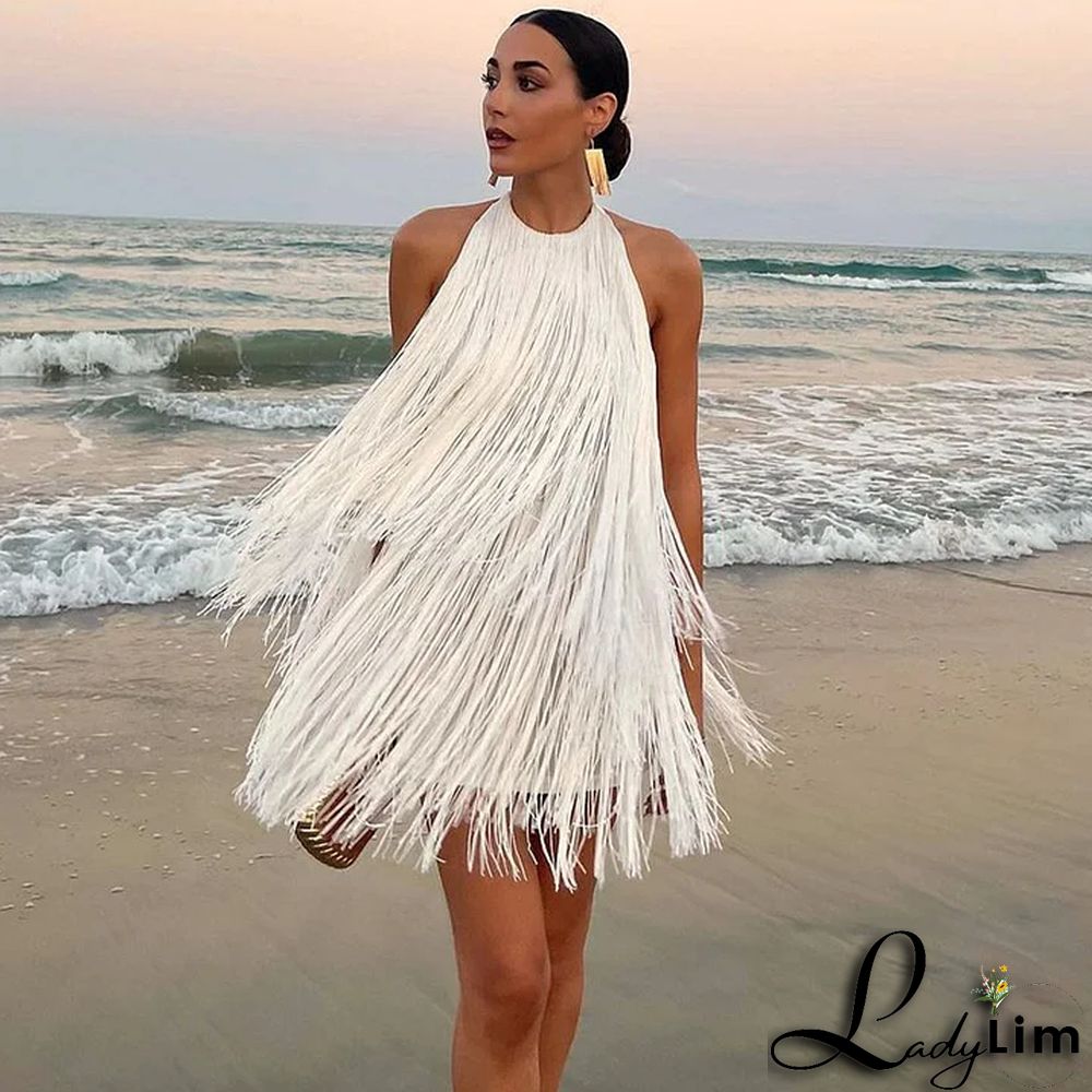 Halter Backless Fringe Mini Dress