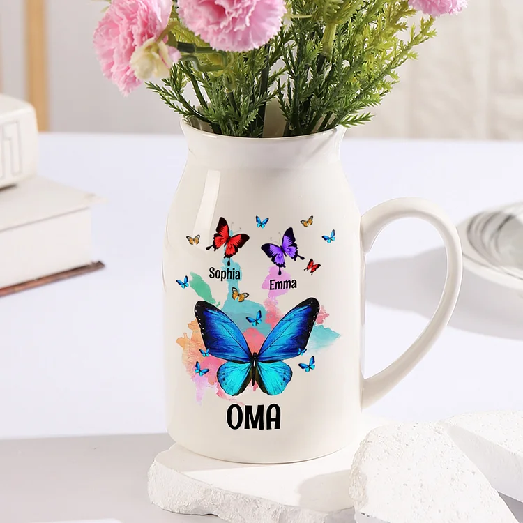 Kettenmachen Personalisierte 2 Namen & Text Schmetterling Famile Vase
