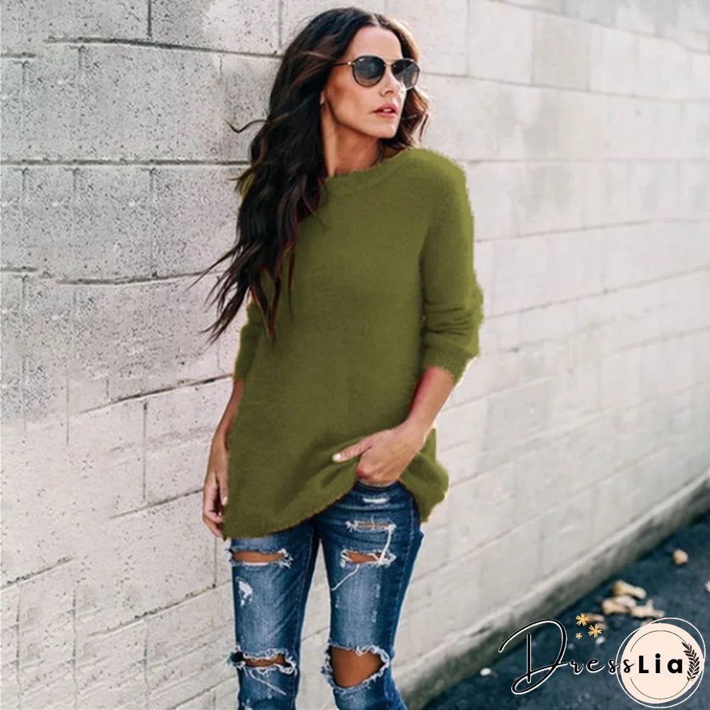 New Women Sweater Autumn And Winter Fashion Casual Round Neck Long Sleeve Knitted Sweaters Top Plus Size