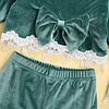 Baby Kid Girls Lace Long Sleeve Flare Velvet Valentine 2 Pcs Sets