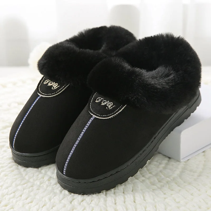 Comemore Winter Warm Women Slippers Female Platform Furry Fur Plush Men's Indoor Home Slipper House Shoes Woman Plus Size 44 New