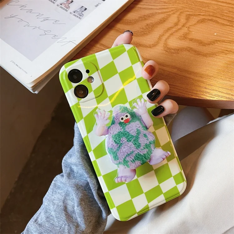 Green Plaid Monster Stand Phone Case